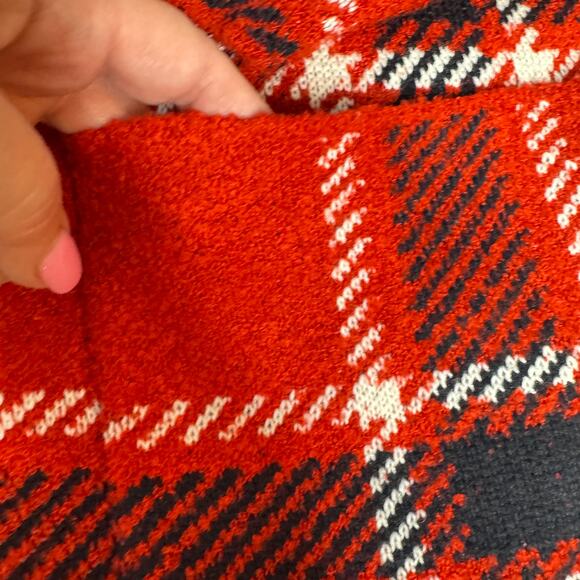 ZARA Women's Large Oversized Wool Blend Mock Neck Sweater Red Black Pockets - Picture 5 of 13